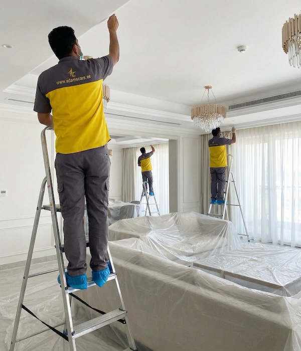 Interior ceiling renewal in Dubai by our certified painting specialists, with safety and precision in focus.