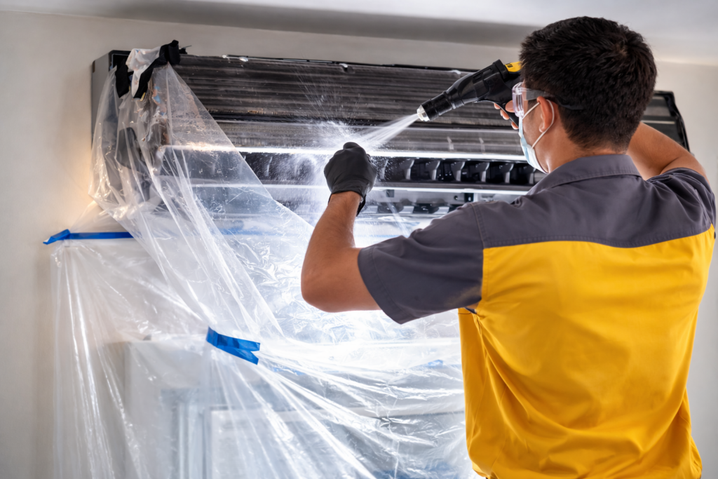 Professional AC coil cleaning of the indoor evaporator unit