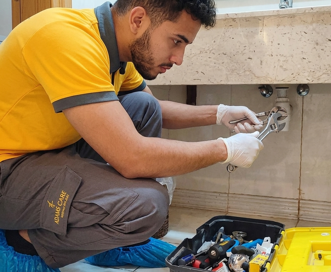 Adams Care’s AC technician servicing air conditioning and ventilation.